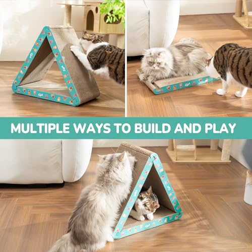 Cat Scratcher, Cat Scratching Board - Foldable Triangle 6-Sided Cardboard - color: Green