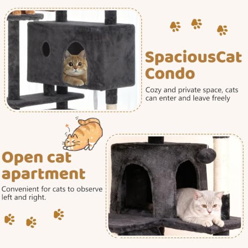 BestOffice 54" Cat Tree with Toy, Multi-Level Cat Tower Indoor Dark Gray - color: Dark Gray, size: 54 Inch