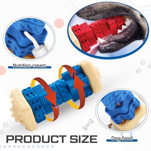 Aliceset 2 Pcs Dog Toys for Aggressive Chewers Tough Durable Indestructible Puzzle Interactive Dog Cognitive Chew Toys with Beef Flavor, Safe Rubber Bone Shape Enrichment Gift to Keep Them Busy