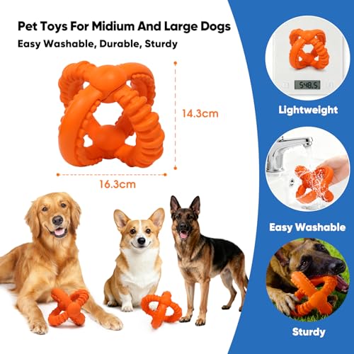 Deeow Natural Rubber Dog Tug Chew Toy for Aggressive Chewer-Orange
