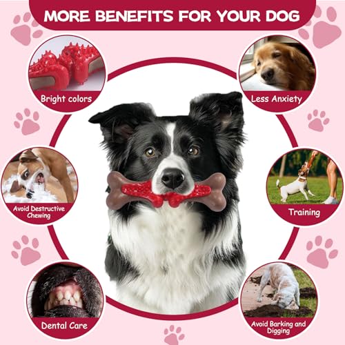 Durable Dog Chew Toys for Large Dogs - Tough Bone-Shaped Dental Chew with TPR Rubber & Wood Fiber, Teething & Aggressive Chewer Toys for Medium/Large Breed, Long-Lasting Teeth Cleaning 2 Pack set - color: Red&Green-2 Pack Set