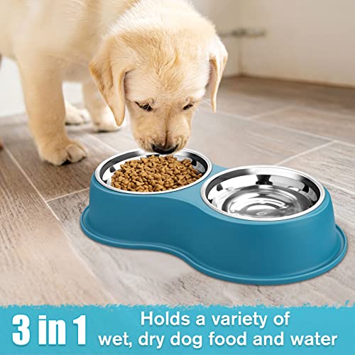 Epetslove Stainless Steel Dog Bowls Double Non-Slip Dog Water and Food Bowl - color: 7.Lake Blue, size: Medium-18oz