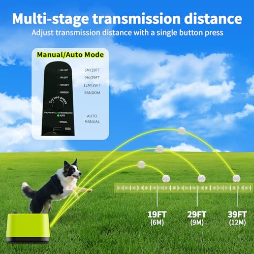 Automatic Dog Ball Launcher: Upgraded Auto/Manual Pet Ball Thrower Toy for Dog Indoor/Outdoor Play Include 4 Chew-Resistant Balls - Home,Park,Yard Dog Self Play Companion