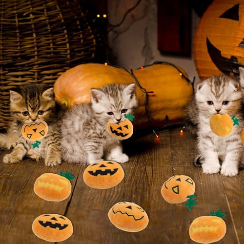6pcs Halloween Pumpkin Catnip Toy，Hallowen Indoor Pumpkin Shaped Cat Toy Plush Interactive Chew Bite Toys for Cat Kitten Indoor Festive Holiday Cat Lover Gift - color: Pumpkin