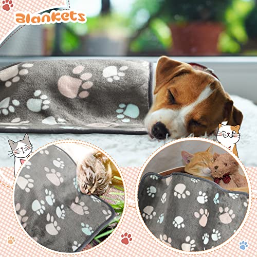 Tatuo 4 Pcs Fleece Dog Blankets for Puppy Cat, Dark Gray, 30 x 20.5 in, Paw - color: Dark Gray, size: 30 x 20.5 in