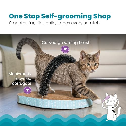 Catstages Scratch & Groom 3-in-1 Cat Scratcher, Brush, and Lounger, 18"