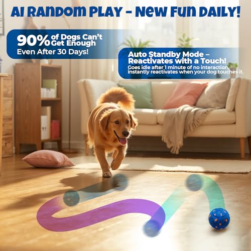 Fsitego Dog Balls: Interactive Dog Ball Auto Rolling - Interactive Dog Toys for Aggressive Chewers - Bouncy & Throwable, Type-C Rechargeable, Washable, for Small & Medium & Large Dogs – Blue