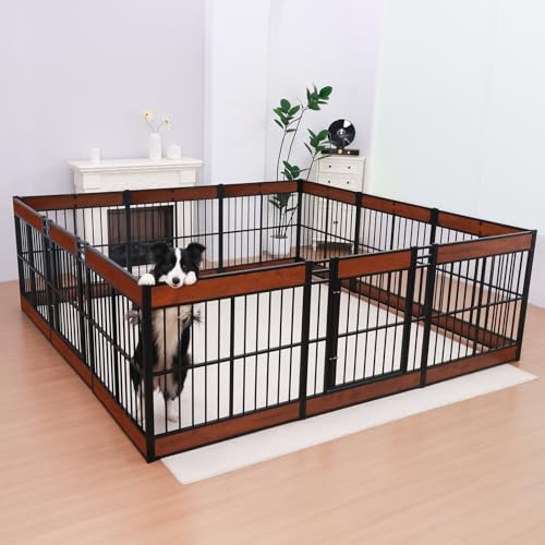Large Furniture Style Dog Playpen, 32" H Dog Pen with Door, 12 Panels - color: MAHOGANY, style: 12 Panels (31.5" High)