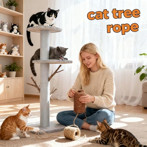 164 Feet Sisal Rope for Cat Tree & Scratching Post Replacement - color: 1/4 inch (6mm) Light Color