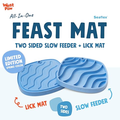 West Paw Seaflex Waves Feast Mat – All-in-One, Slow Feeder, Lick Mat – Encourages Foraging & Food Exploration - Engages Picky Eaters & Slow Feeding - Versatile – Easy to Clean, Non-Toxic - Periwinkle - color: Periwinkle, size: Waves