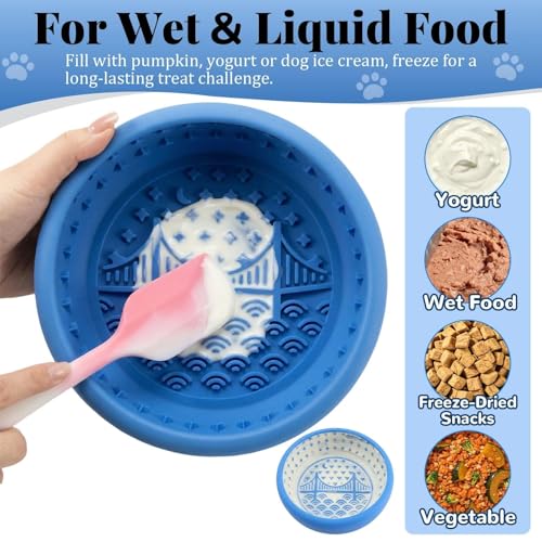 Silicone Dog Lick Bowl with Suction Cups, Slow Feeder, Blue - color: Blue