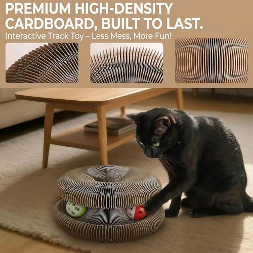 Interactive Cat Toy & Cardboard Cat Scratcher, Round Single-Layer Track