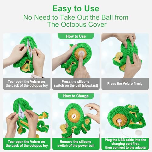 Interactive Dog Toys Octopus,Durable Automatic Jumping Dog Toy to Keep Them Busy,Squeaky Moving Tug of War Doggie Toy,USB Rechargeable,Not for Aggressive Chewers (Green) - color: Green