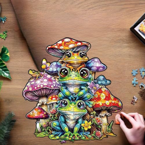 Frog Mushroom Wooden Jigsaw Puzzle, 150 Pieces - color: Frog