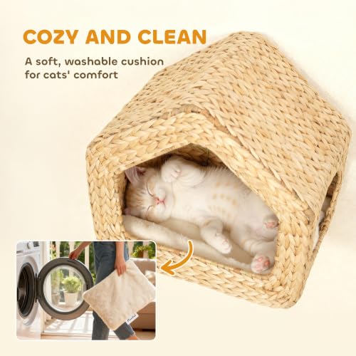 PawHut Wall Mounted Cat House Washable Cushion Indoor Kittens Natural