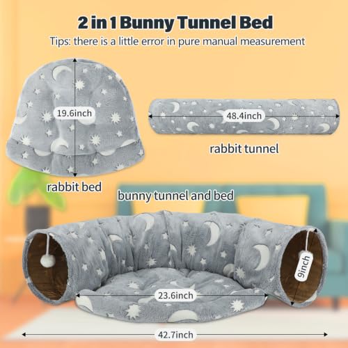 BWOGUE Bunny Tunnel Bed, 2-in-1 Collapsible Rabbit Tunnel Hideout with Mat - color: Grey