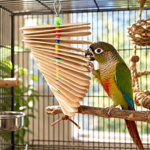 Bonka Bird Toys 867 Big Natural Stick Bird Toy 9.5" x 6" Natural Wood Metal and Plastic Interactive Chew Toy for Medium Parrots Beak Conditioning Climbing and Enrichment - size: Pack of 1