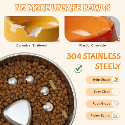 Elevated Dog Bowl Stand, Slow Feeder Dog Bowl, Dog Paw Pattern