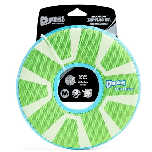 Chuckit! Max Glow Zipflight Flying Disc Dog Toy, Floats, Medium, 8.5in - size: Medium
