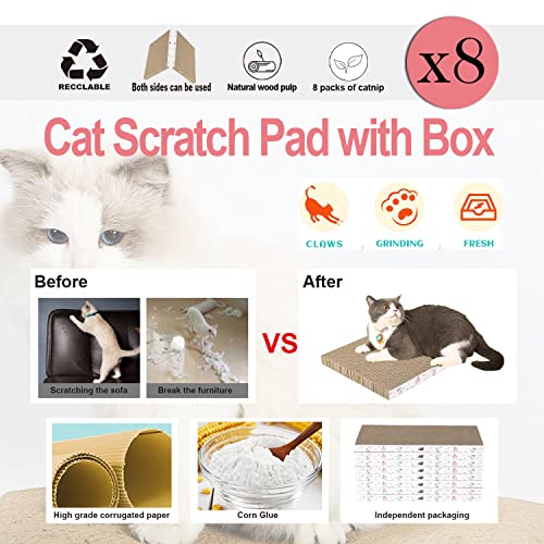 8 Packs in 1 Cat Scratch Pad, Cat Scratcher Cardboard,Reversible,Durable Recyclable Cardboard, Premium Scratch, Suitable for Cats to Rest, Grind Claws and Play - size: 8 IN 1