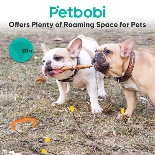 Petbobi Dog Tie Out Cable and Stake, 20ft Heavy Duty Dog Leads for Yard - color: Black, size: 20 ft (120 lbs)