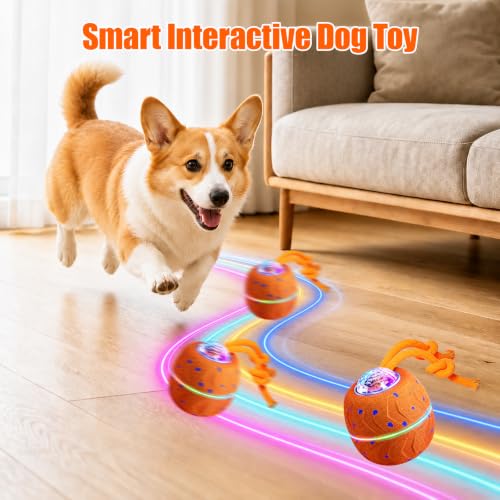 Smart Interactive Dog Toy Ball, Dog Enrichment Toys, Dog Barking Ball, E-TPU Material, Electric Automatic Moving and Rolling Dog Toy with Rope for Small, Medium, Large Dogs Boredom - color: Orange