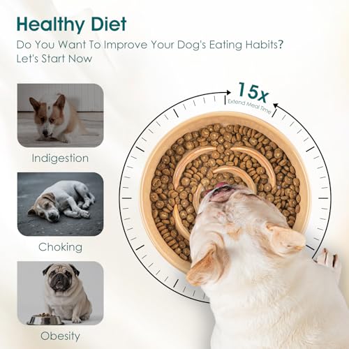 vancasso Ceramic Slow Feeder Dog Bowls, 0.6 Cup Puzzle Dish for Small Breed - color: Khaki, size: S - 0.6 Cups