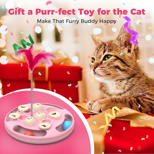 Cat Puzzle Feeder Toy, 3 in 1 Interactive Slow Feeder for Cats, Pink - color: Pink