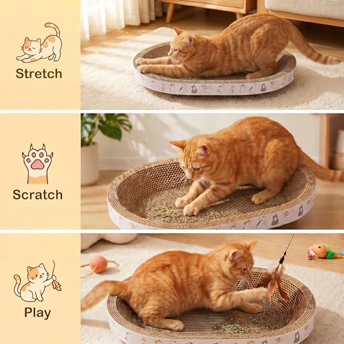 PatiencET Oval Cat Scratcher Bed for Indoor Cats with Catnip - size: Oval Narrow - 1 Pack