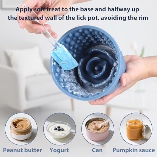 Dog Slow Feeder Lick Bowl - Non-Slip Licking Treat Dispenser for Small Medium Large Dogs, Promotes Anxiety Relief & Prevents Choking, Easy to Clean Feeding Bowl (Dark Blue, L) - color: Dark Blue, size: L