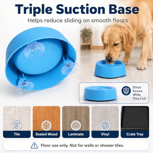 Dog Lick Bowl for Liquid Treats, Dog Lick Ball with Fixed Rolling Ball, 220ml PP Slow Feeder with 3 Suction Cups for Bone Broth Yogurt Supplements, Blue