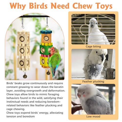 2PCS Bird Chew Toys, Wooden Block Parrot Toy - color: Multicolor