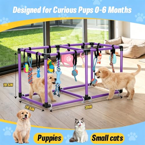 Purple Puppy Play Gym with 12 Hanging Toys - color: Purple, size: 19.5x38in