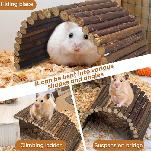 PINVNBY Hamster Toys, Wooden Hamster Ladder Bridge Tunnel Hide, Hamster Cage Accessories for Chinchillas Guinea Pigs Hamster Mouse Rat Ferre, Rodents Natural Hideout for Small Animals (8 Pack) - color: 8 PCS, Wood