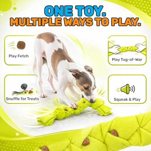 GURU Pet Squeaking Tennis Snuffle Rope Dog Toy with Braided Design - Snuffle Rope for Durable Play - Interactive Dog Toy with Squeakers & Treat Hiding for Stimulation - Dog Snuffle Toy for Active Pets - style: Small