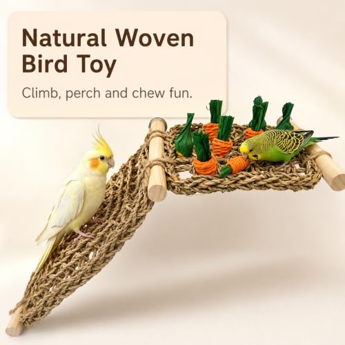 Parrot Chewable Natural Seagrass Woven Hammock,Natural Parrot Net(Carrot) - color: Splicing