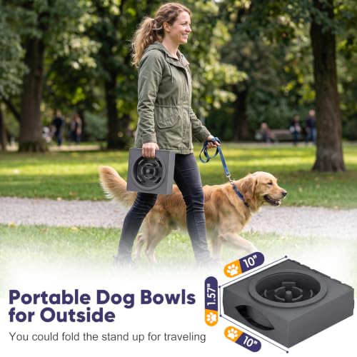 XIAZ Elevated Dog Bowls Large Breed Raised Dogs Bowl Stand Large/Medium Sized Dog Slow Feeder Dogs Bowls Food Water Stands 5 Heights Adjustable 9/11/12/14in Pet Feeder Dish Station - color: D-Grey