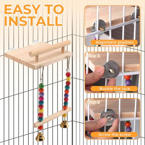 Natural Wood Bird Swing & Perch Platform for Cage