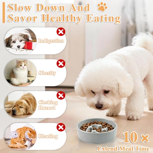 Ceramic Slow Feeder Dog Bowls,0.6 Cups Dog Food Dish for Small Breed - color: Grey-M