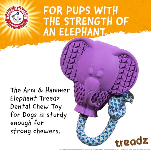 Arm & Hammer Super Treadz Baking Soda Dental Dog Chew Toy, Large, Elephant - size: Large (Pack of 1), style: Elephant