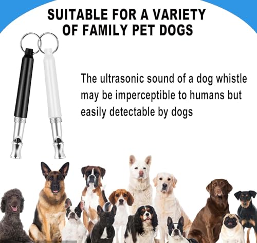 Dog Whistle with Lanyard Whistle to Stop Barking Neighbors Dog Provides The Perfect Bark Control and Effective Memory Training for All Dog Breeds (Black+White, 2 Pcs)