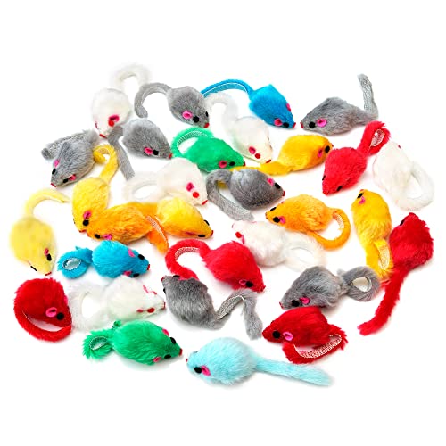 CHIWAVA 36PCS 4.1'' Furry Cat Toy Mice Rattle Small Mouse Interactive Play - color: Assorted Color 36PCS