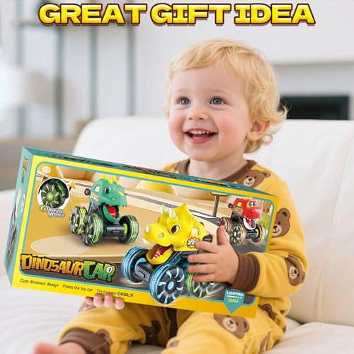 Intoypad 3 Pack Dinosaur Monster Truck Car Toys Light-Up Press & Go Toy Car - color: 3 Pack