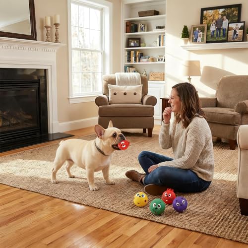 Dog Ball Toy, Smiley Face Squeaky Dog Toys Soft Dog Balls Latex Rubber Squeak Dog Toys for Small Medium Puppy Pet Dog (4 Pack) - color: Colorful Smiley Face