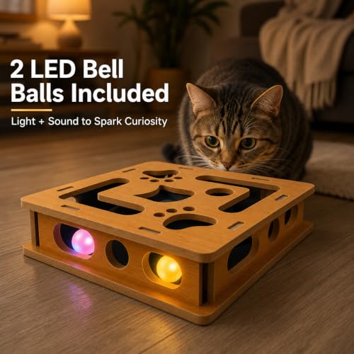 Cat Nail File Scratcher Box MDF Puzzle Toy with Sandpaper - color: Brown