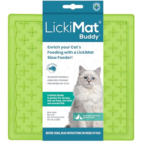 LickiMat Classic Buddy, Cat Slow Feeder Lick Mat, Boredom Anxiety Reducer; Perfect for Food, Treats, Yogurt, or Peanut Butter. Fun Alternative to a Slow Feed Cat Bowl or Dish, Green - color: Green