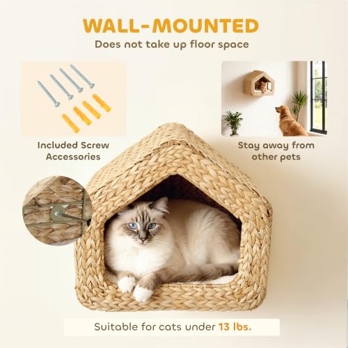 PawHut Wall Mounted Cat House Washable Cushion Indoor Kittens Natural