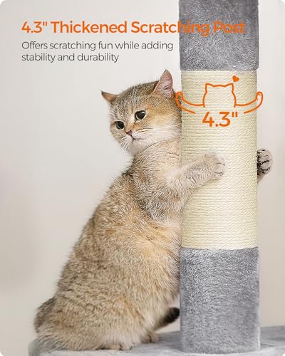 Feandrea Cat Tree, 40.6-Inch Tall Cat Tower, Cute Plush Condo, Light Gray - color: Light Gray, size: XL (26.8"L x 18.9"W x 40.6"H)
