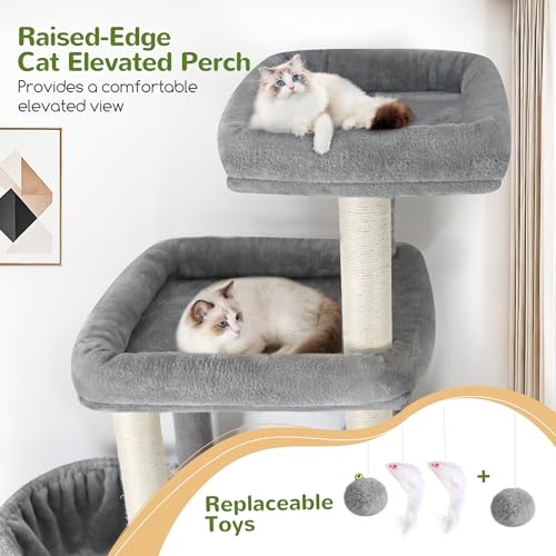 Globlazer 85 Inch Tall Cat Tree for Large Cats, Multi-Level Cat Tower for 4+ Cats with 3 Condos, 2 Hammocks & Sisal Posts, Heavy Duty Cat Tree Tower for Maine Coon, S85, Light Grey - color: Light Gray, size: 85 Inch