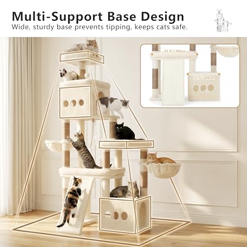 Heybly Cat Tree 72.4-Inch Anti-Tip Cat Tower with Spacious Perches HCT060MJ - color: Beige